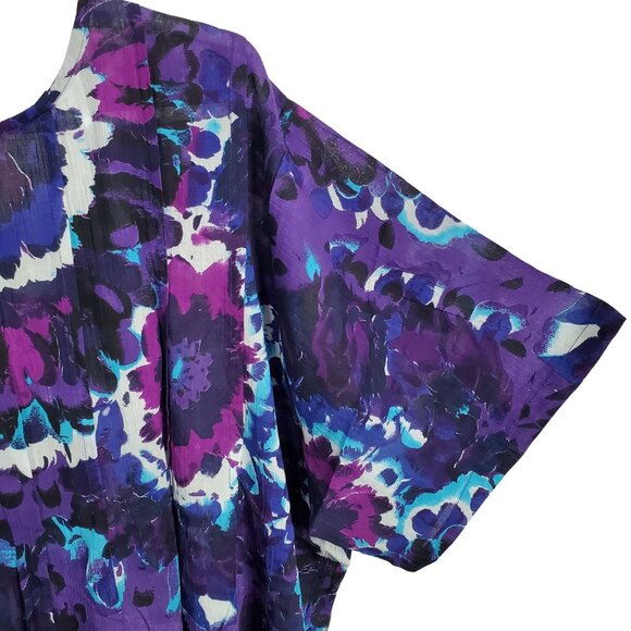 Roamans NWOT Sz 5X Tunic Button Blouse Floral Print Gauzy Crinkle Cotton Purple - Picture 12 of 12